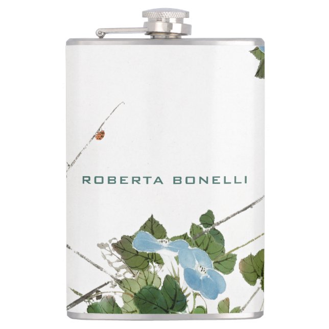 Unique Modern Minimalist Floral Add Name Flask (Front)