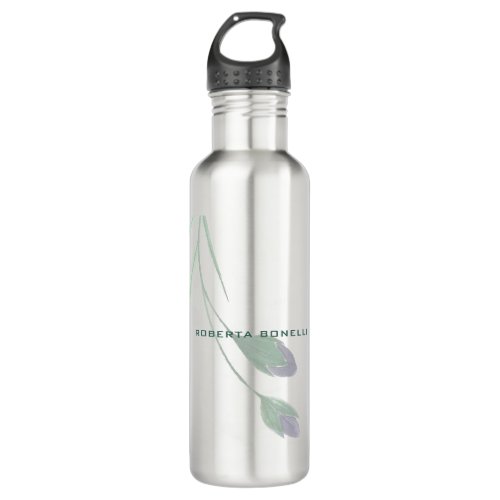 Unique Modern Minimalist Floral Add Name Stainless Steel Water Bottle