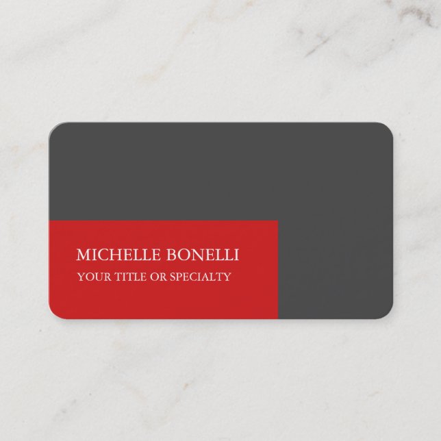 Unique Modern Minimalist Grey Red Business Card (Front)