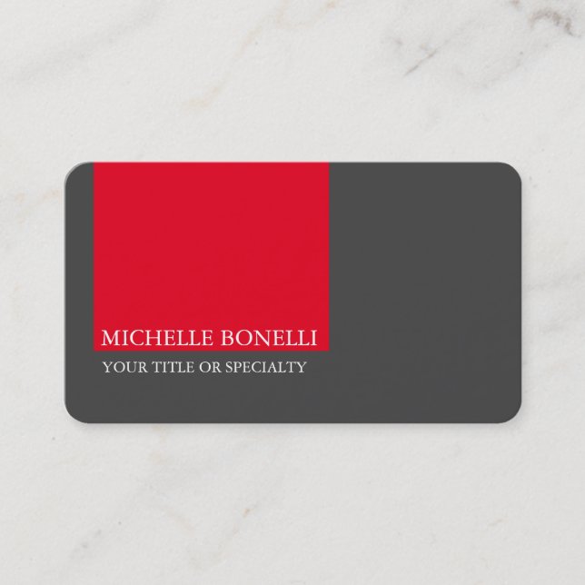 Unique Modern Minimalist Grey Red Business Card (Front)