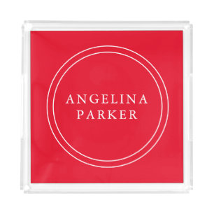 Unique Modern Minimalist Plain Red Your Name Acrylic Tray