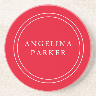 Unique Modern Minimalist Plain Red Your Name Coaster