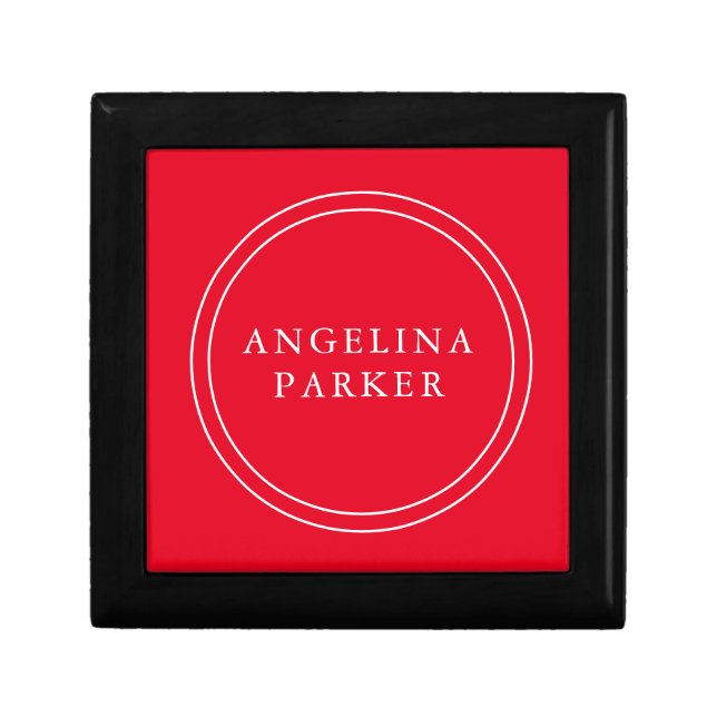Unique Modern Minimalist Plain Red Your Name Gift Box (Front)