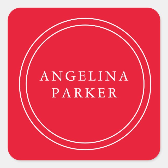 Unique Modern Minimalist Plain Red Your Name Square Sticker (Front)
