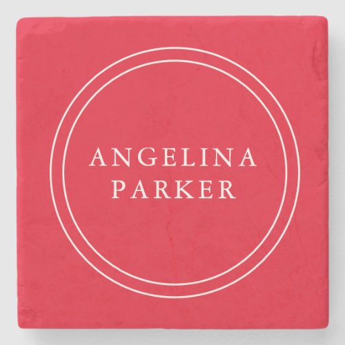 Unique Modern Minimalist Plain Red Your Name Stone Coaster