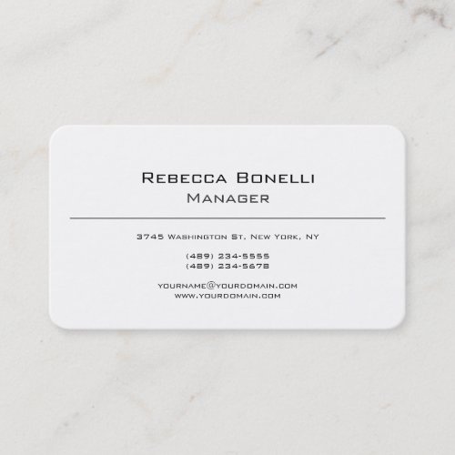 Unique Modern Minimalist Plain Simple White Business Card