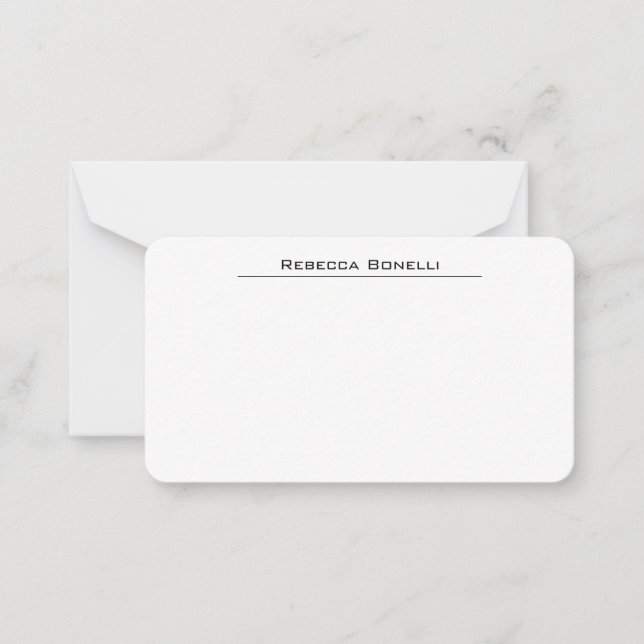 Unique Modern Minimalist Plain Simple White Note Card (Front)