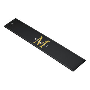 Unique Modern Monogram Black Gold Initial Name Ruler