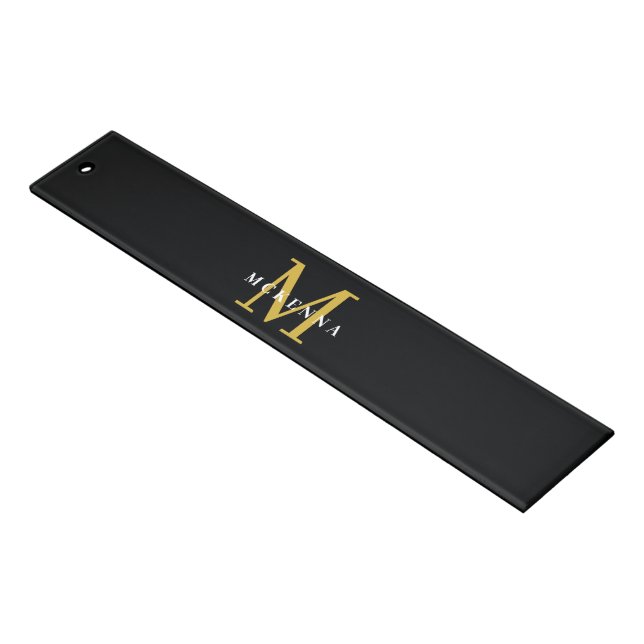 Unique Modern Monogram Black Gold Initial Name Ruler (Angled)