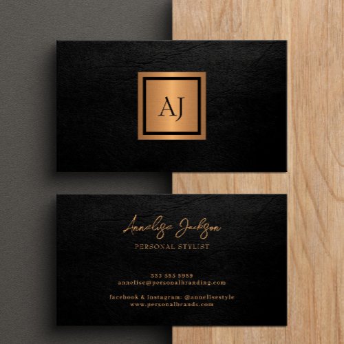 Unique modern monogram professional gold black business card