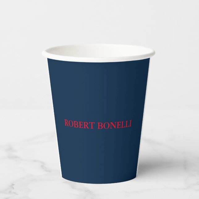 Unique Modern Navy Blue Stylish Minimalist Paper Cups (Front)
