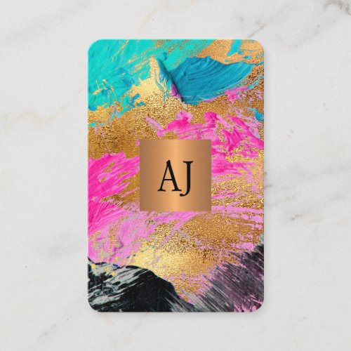 Unique modern painting gold monogrammed business card