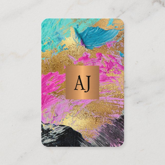 Unique modern painting gold monogrammed business card (Front)