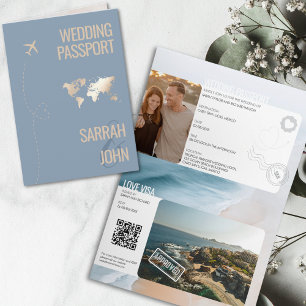 Unique Modern Passport Destination Wedding QR Code Invitation