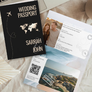 Unique Modern Passport Destination Wedding QR Code Invitation