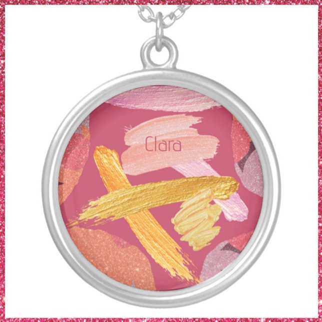 Unique Modern Pink and Gold Abstract Silver Plated Necklace (Creator Uploaded)