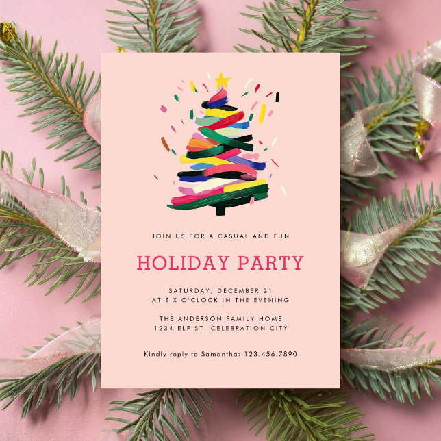 Unique Modern Pink Christmas Tree Holiday Party Invitation (Creator Uploaded)