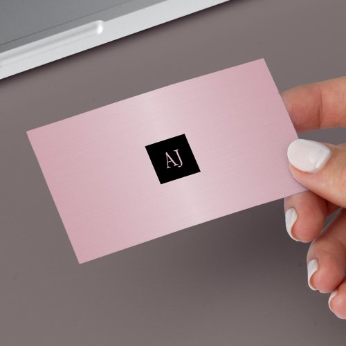 Unique modern pink metallic monogram makeup artist business card