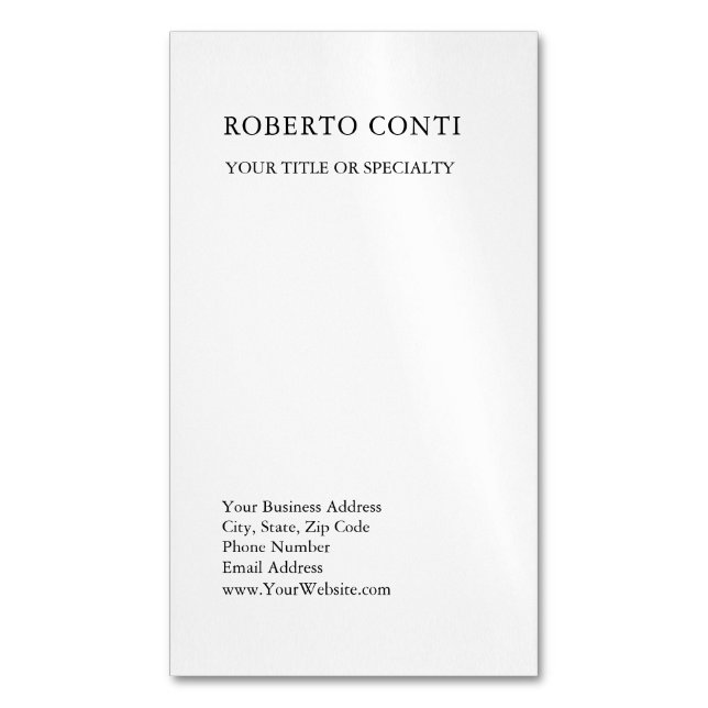 Unique Modern Plain Minimalist Business Card Magnet (Front Vertical)
