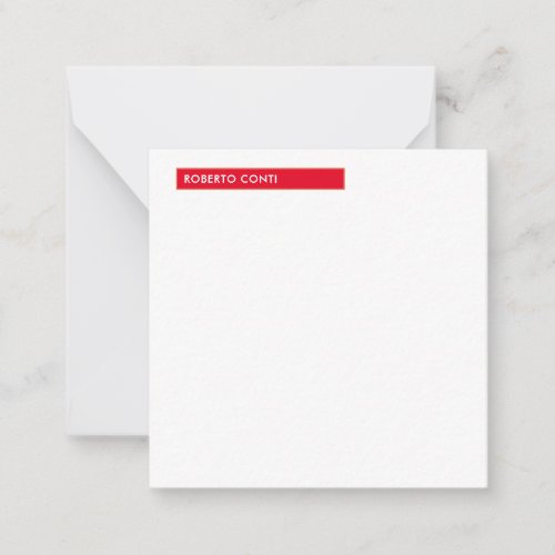 Unique Modern Plain Minimalist Name Red White Note Card