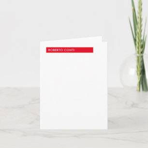 Unique Modern Plain Minimalist Name Red White Note Card