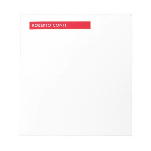 Unique Modern Plain Minimalist Name Red White Notepad