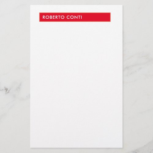Unique Modern Plain Minimalist Name Red White Stationery