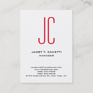 Unique modern plain simple white red monogram business card