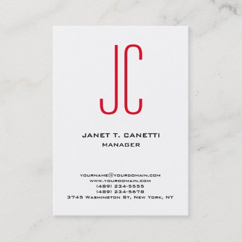 Unique modern plain simple white red monogram business card