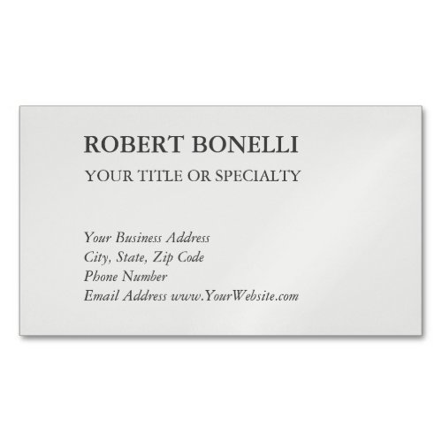 Unique Modern Platinum Grey Stylish Minimalist Business Card Magnet