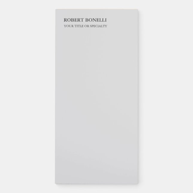 Unique Modern Platinum Grey Stylish Minimalist Magnetic Notepad (Front)