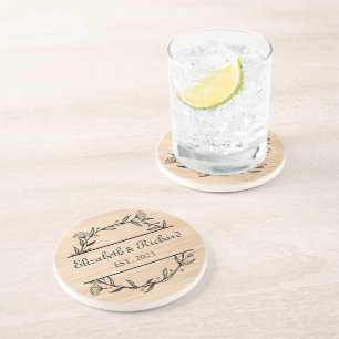 Unique Modern Rustic Custom Couple Wedding Date Coaster