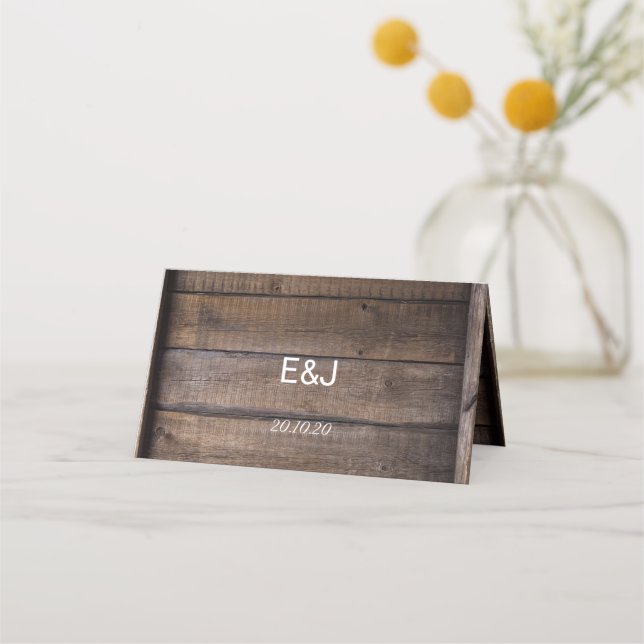 Unique Modern Rustic Wood Wedding Place Card (Back)