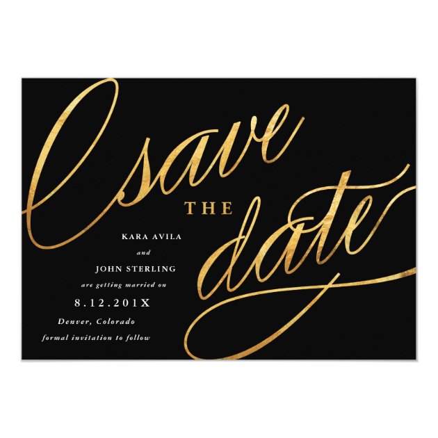 Unique Modern Save The Dates | Black & Gold Card