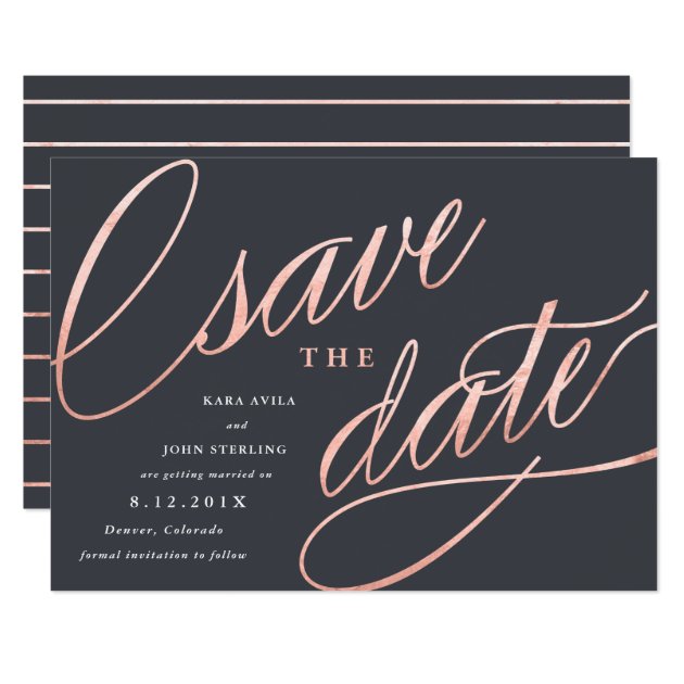 Unique Modern Save The Dates | Rose Gold Card