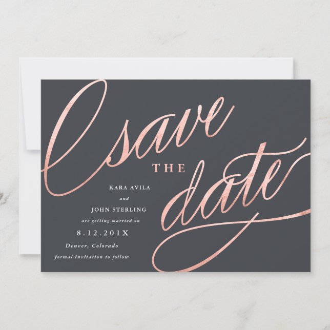 Unique Modern Save the Dates | Rose Gold Date (Front)