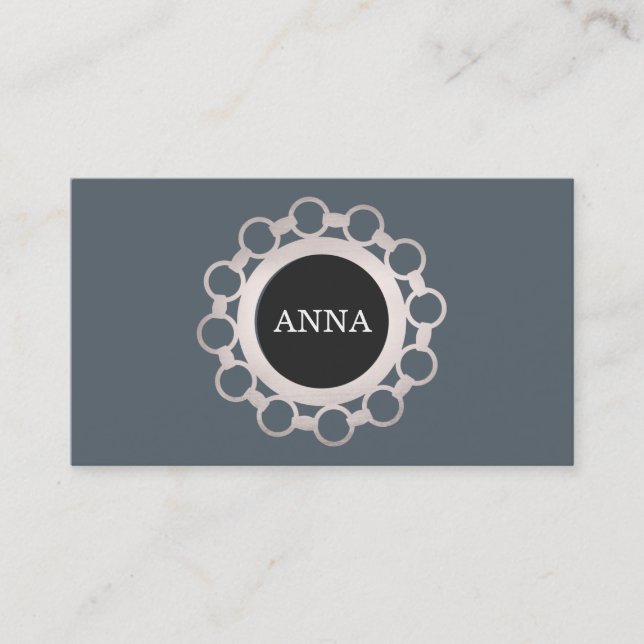 Unique Modern Silver Chain Circle Business Card (Front)