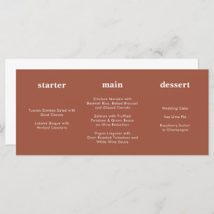 Unique Modern Terracotta Horizontal Wedding Menu