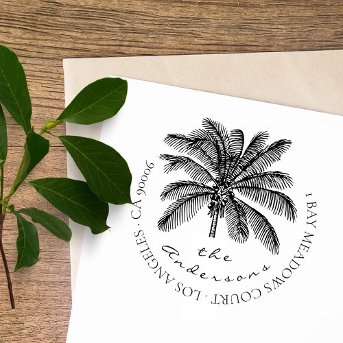 Unique Modern Tropical Palm Tree Return Address Rubber Stamp
