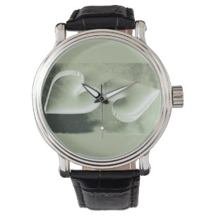Unique modern watercolor two silver hearts watch