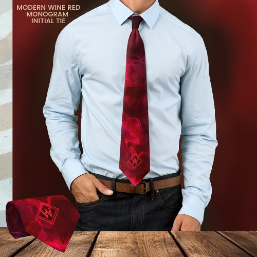 Unique Modern Wine Red Monogram Initial Neck Tie