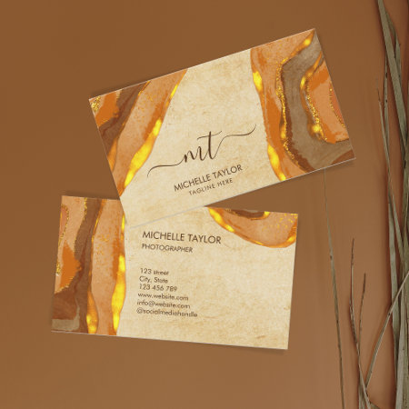 Unique Monogram Abstract Boho Terracotta Gold Business Card