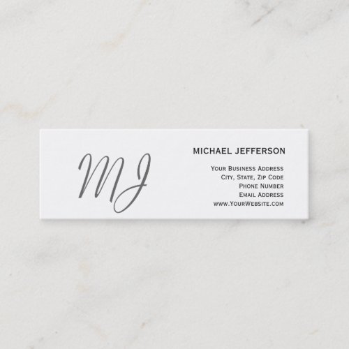 Unique Monogram Gray White Slim Business Card