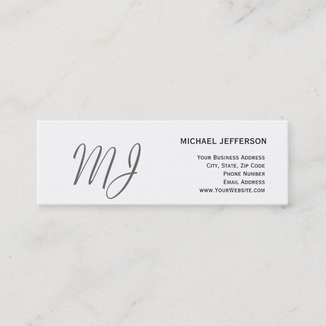 Unique Monogram Gray White Slim Business Card (Front)