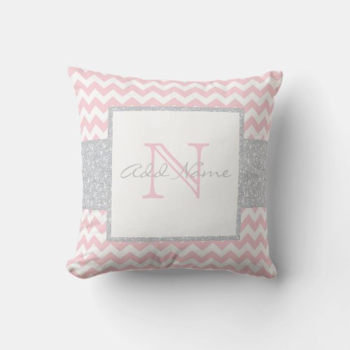 Unique Monogram Grey Pink Chevron Baby Girl Pillow