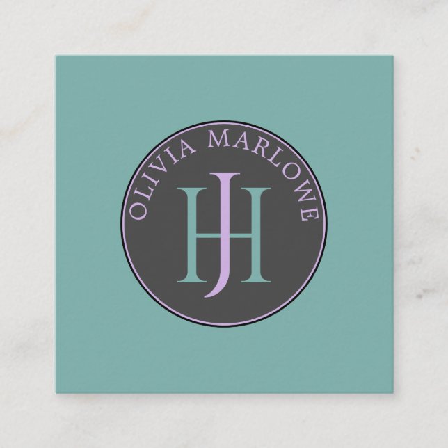 Unique Monogram Teal Lilac Calling Card (Front)