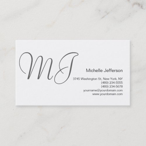 Unique Monogram White Grey Standard Business Card