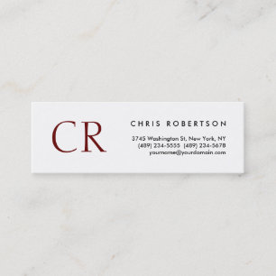 Unique Monogram White Professional Minimalist Mini Business Card