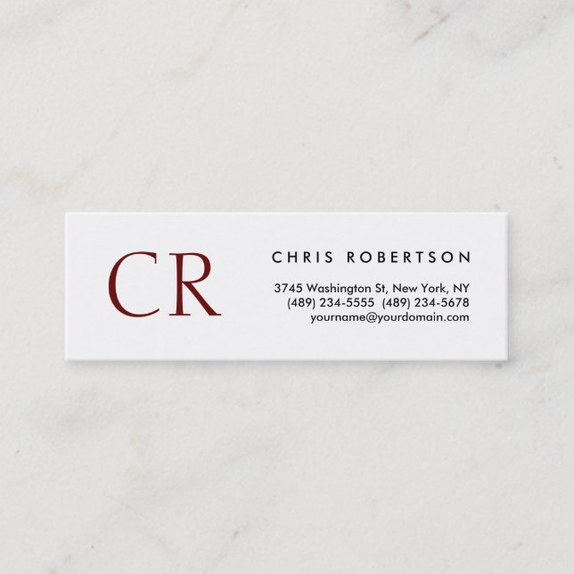 Unique Monogram White Professional Minimalist Mini Business Card (Front)