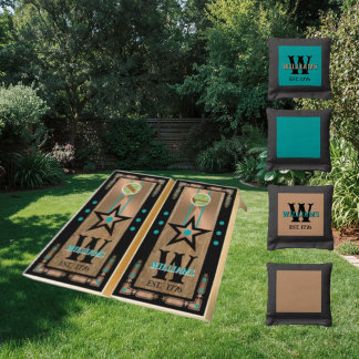 Unique Monogrammed Copper & Turquoise 4th of July Cornhole Set